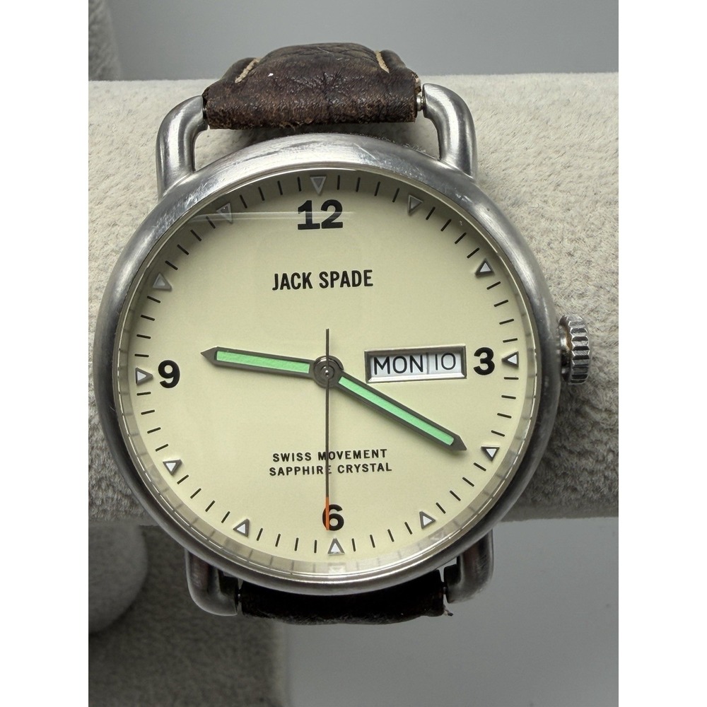 Jack Spade Mens Watch New Battery 42MM‎ 8" Leather Band Swiss Movement